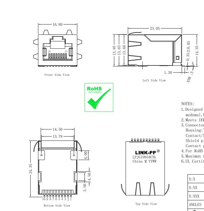 کانکتور مگنت Gigabit Magnetics ARJ-102S SMT 1x1 Port RJ45 Magjack
