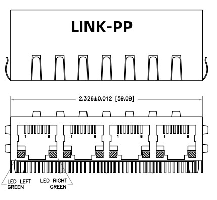 HFJ14-1G01ER-L11RL 1x4 RJ45 Fastjack با 1000base-T مغناطيس