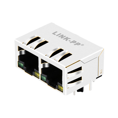 سبز / زرد LED 1000 پایه-T Tab Down مغناطیسی RJ45 کانکتور JXR8-1002NL 1x2 پورت