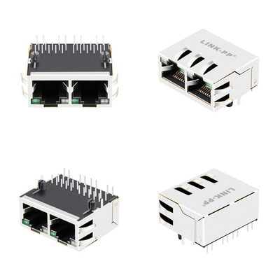 10G Base-T 1x2 Port JTL-U1001NL Tab UP Through Hole Rj45 Lan Jack with Green- Yellow / Green Leds