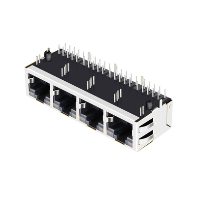 JT6-1480NL 10G Base-T شیلددار 1x4 Port Tab UP Rj45 کانکتور PCB زاویه راست با LED