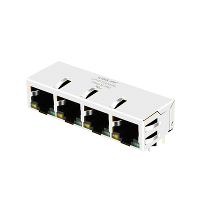 LPJE104ADNL 1X4 پورت FR4 PCB RJ45 ماژولار جک ورودی زبانه پایین زرد/سبز LED