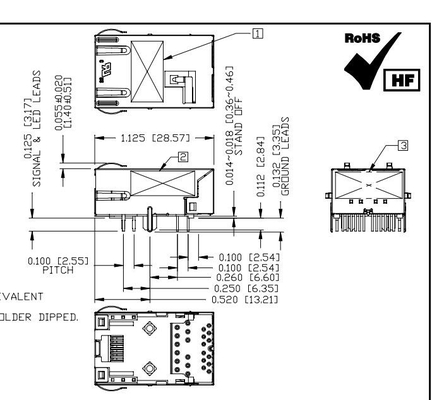 L8BJ-1K1T-KDE 2.5G Base-T Tab Down 1X1 Port Low Profile کانکتور مغناطیسی RJ45 با LED