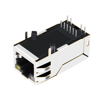 0875-1X1T-P2 6 پین Rj45 Magjack تک پورت 10/100BASE-T Tab Up OG/Y LED