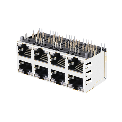 J0B-0364NL 1000BASE-T 2X4 Port RJ45 Magjack Female Connectors POE 15W with led