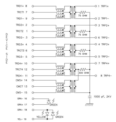 JT3-1115HL تک پورت زبانه پایین 10GBASE-T جک RJ45 جک زن GY/G LED