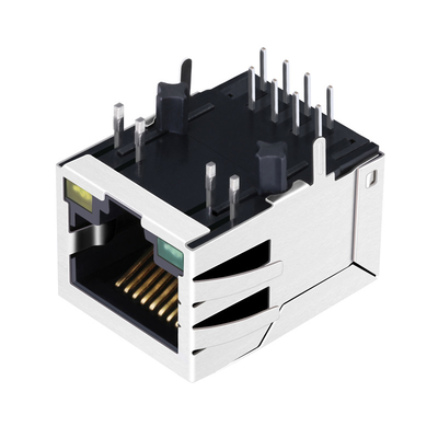 JXD0-9006NL 100BASE-T Tab Down 1X1 Port RJ45 مغناطیسی جک 8P8C با چراغ سبز/زرد