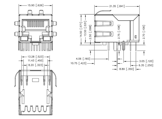 JXD0-9006NLT تک پورت RJ45 اتصال مغناطیسی زبانه پایین 100BASE-T 8PIN با G/Y LED